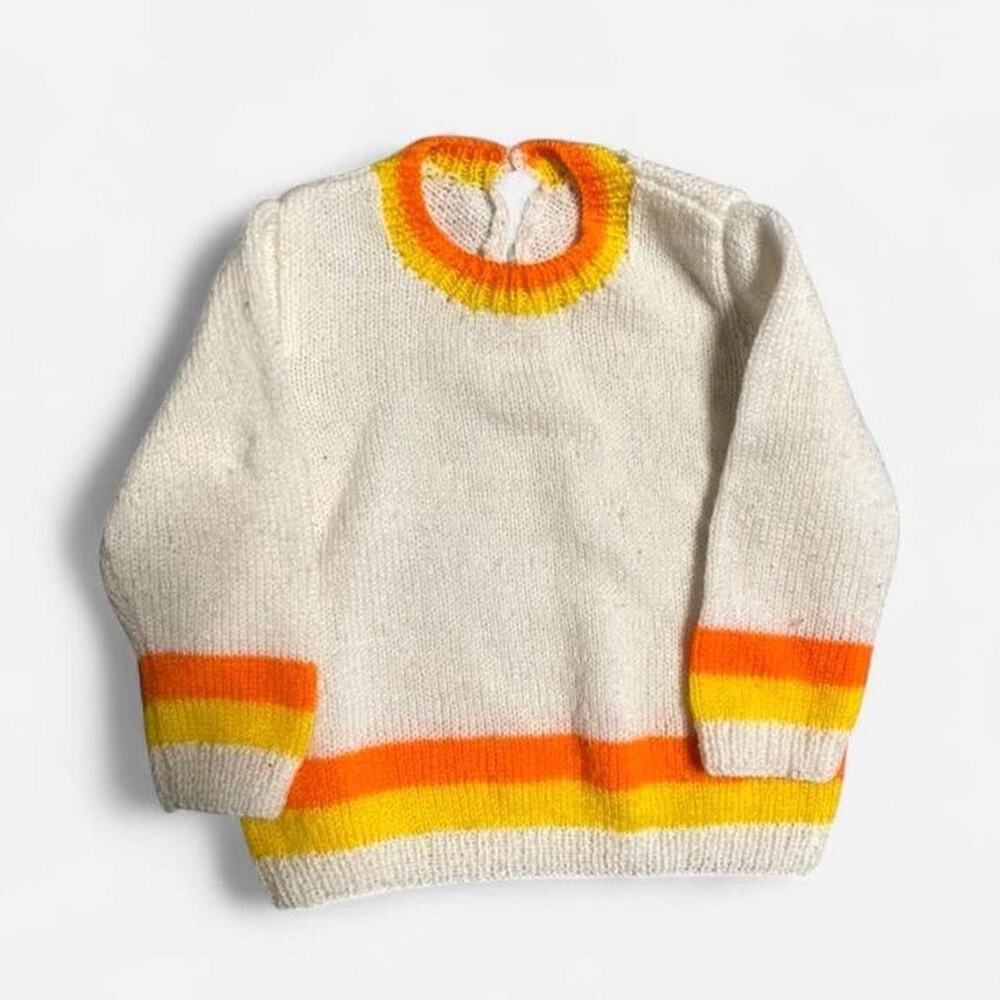 Vintage handmade knit acrylic 0-6 month baby candy corn Halloween sweater